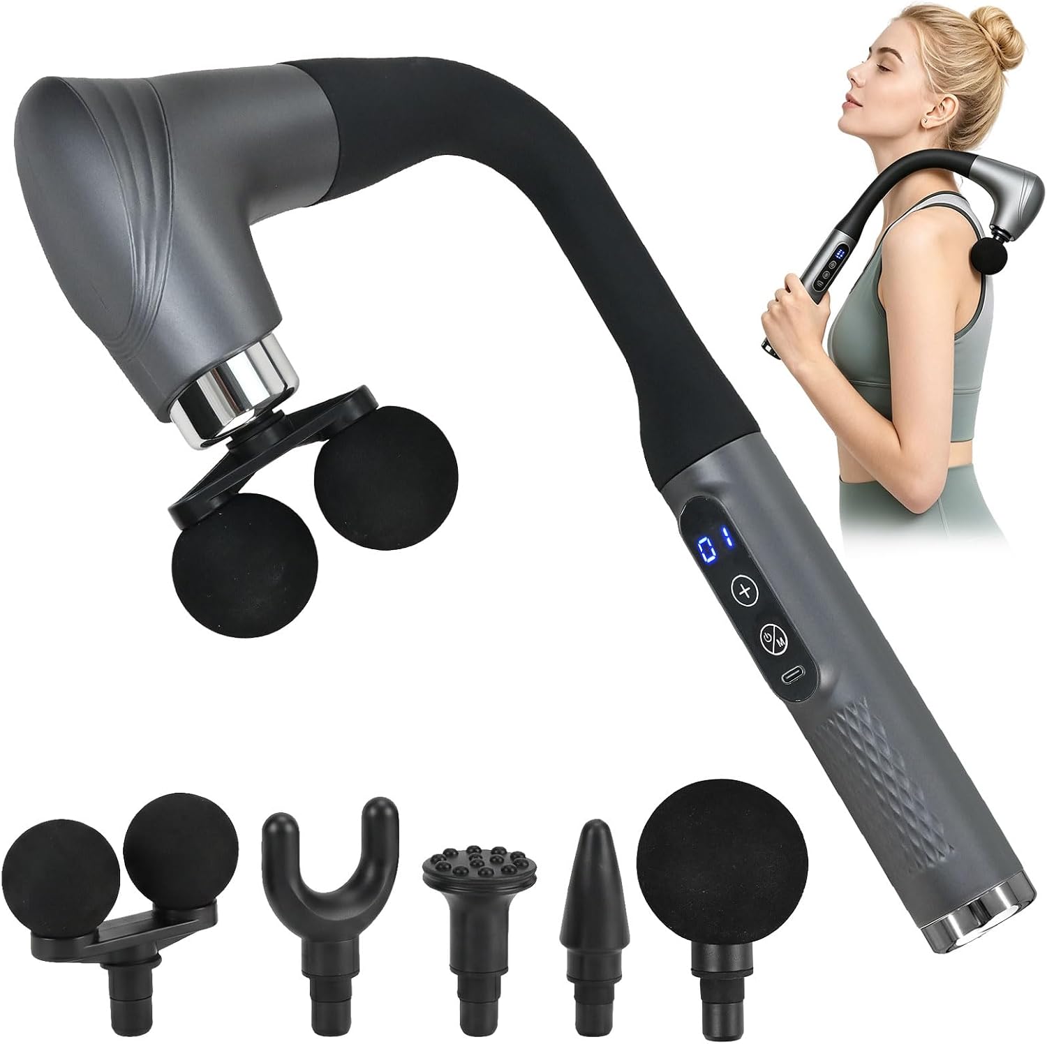 Deep Tissue Percussion Massager - Double-Headed U-Shaped Long Handle Massage Gun