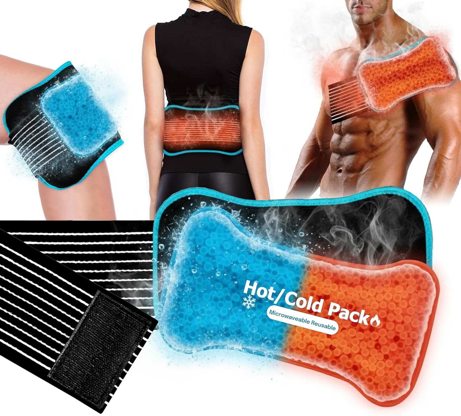Ice Packs for Sports Injuries Reusable: Long Strap Gel Hot & Cold Compress