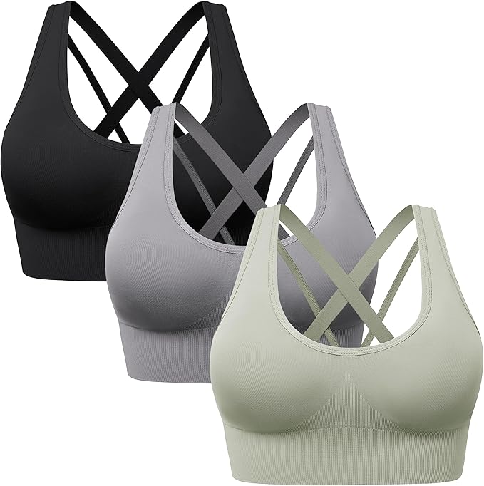 HBselect 3 Pack Comfort Strappy Sports Bras for Women UK
