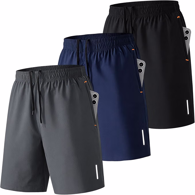 SHAGGA 3 Pack Gym Shorts Men Lightweight Quick Dry