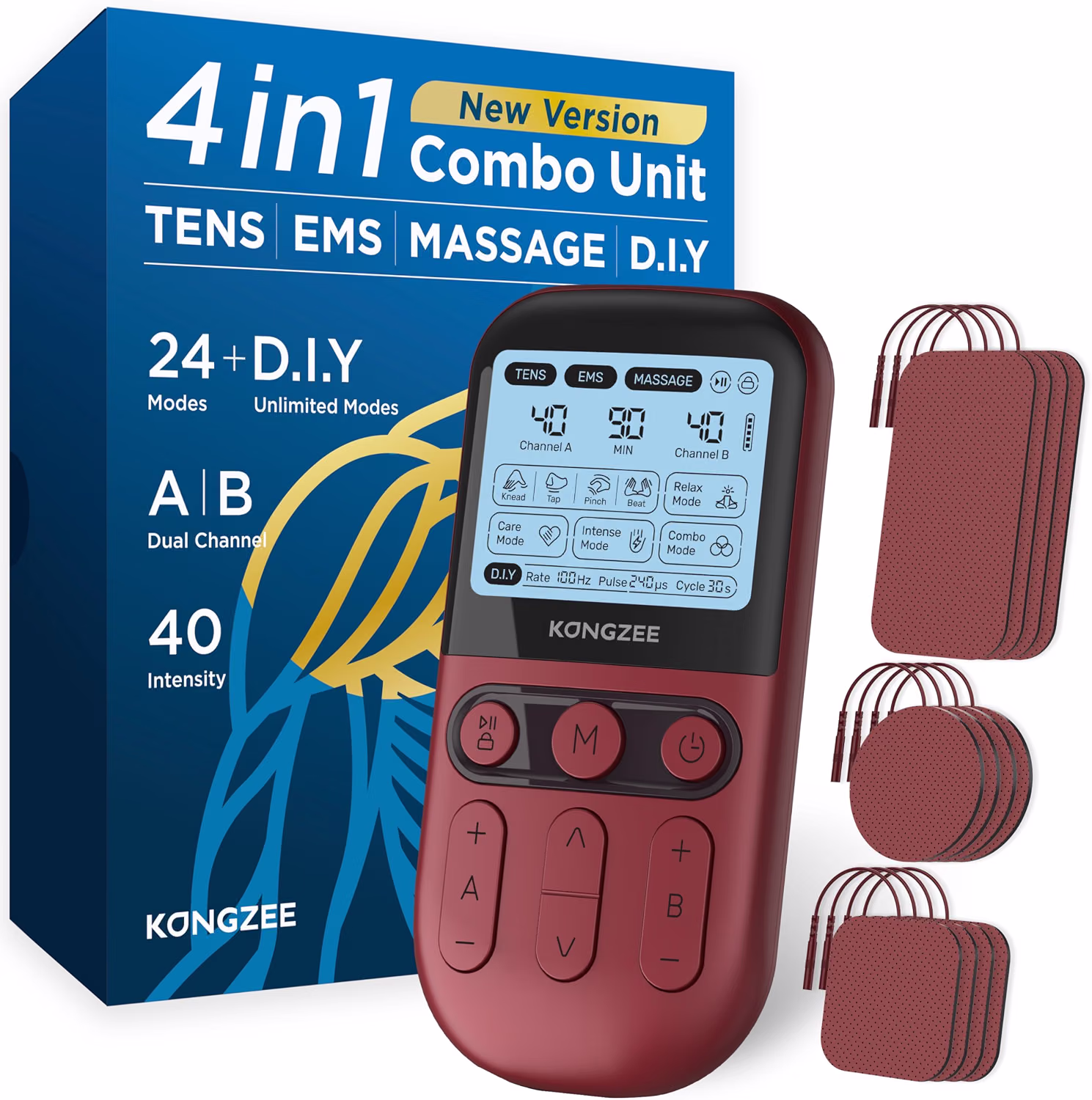 4 in 1 - D.I.Y & Tens Unit & EMS & Massage Muscle Stimulator